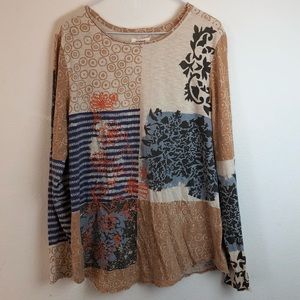 Sundance Tan Embroidered Boho Blouse Size Large